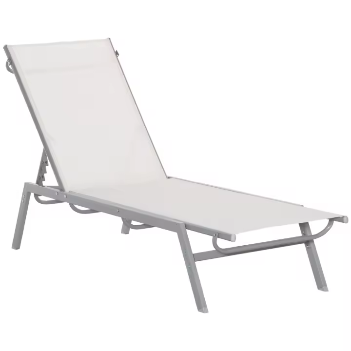 Tumbona de Jardín con cojeo regulable en 5 posiciones Malla metálica Blanco crema170x58x97cmPara Terrazas y balcones - 1