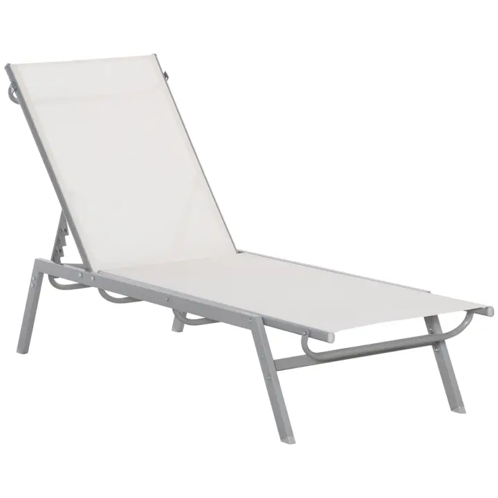 Tumbona de Jardín con cojeo regulable en 5 posiciones Malla metálica Blanco crema170x58x97cmPara Terrazas y balcones - 1
