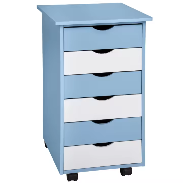 Tectake - Cajonera con 6 cajones 65 x 36 x 40 cm  Práctica cajonera con seis cajones  Cómodo transporte gracias a sus cuatro ruedas  Tablero con las esquinas redondeadas - 1