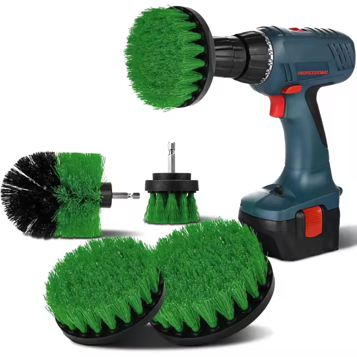 Cepillo de limpieza de taladro de 4 piezas, 2 ''/3,5''/4 ''/5'' cepillo de limpieza giratorio para taladro eléctrico cepillo de limpieza de cerdas medianas para cocina (verde) - 1