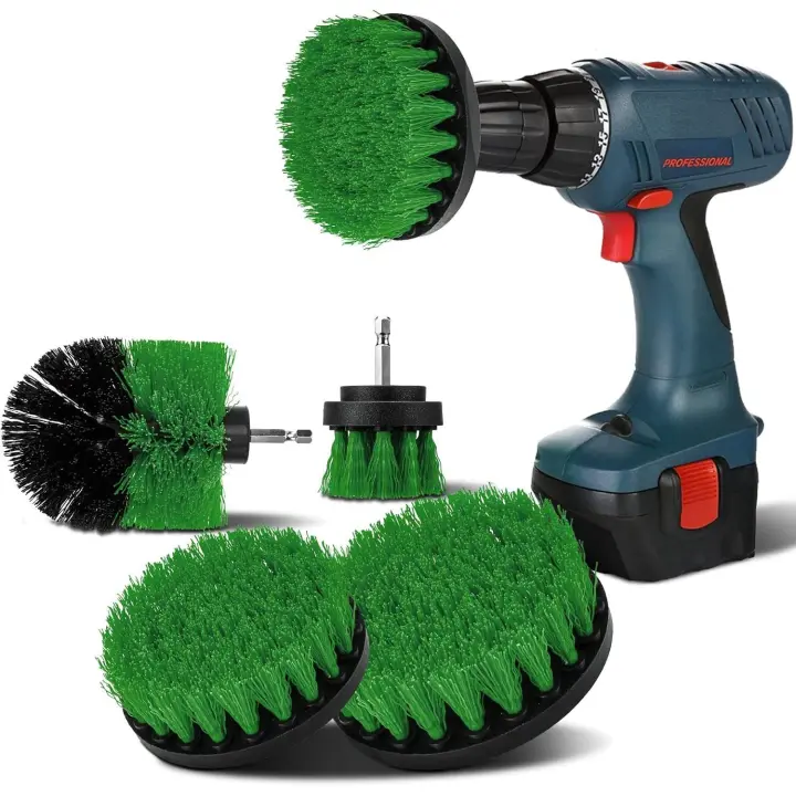 4 Pieces Drill Cleaning Brush, 2''/3.5''/4''/5'' Rotary Cleaning Brush for Electric Drill Medium Bristle Drill Cleaning Brush for Kitchen (Green) - 1