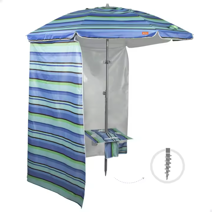AKTIVE, Sombrilla playa antiviento, Marinera, 210 cm, Protección UV50, Mástil acero, Inclinable y regulable en altura, Tejido poliéster Oxford, Sombrilla para la playa, Sombrillas grandes, Sombrilla playa grande - 1