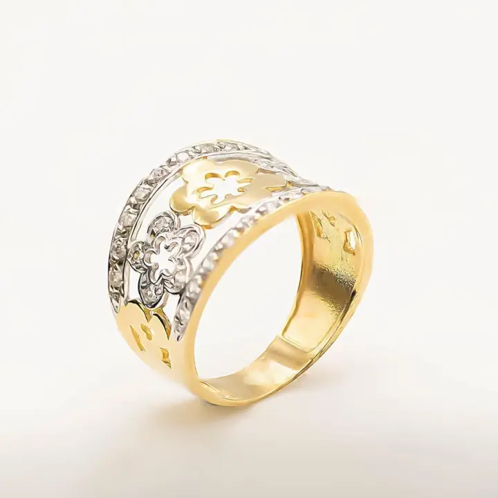 SM JOYEROS Anillo Bicolor Oro 18k Circonitas Flor | Elegante Diseño Floral - 1