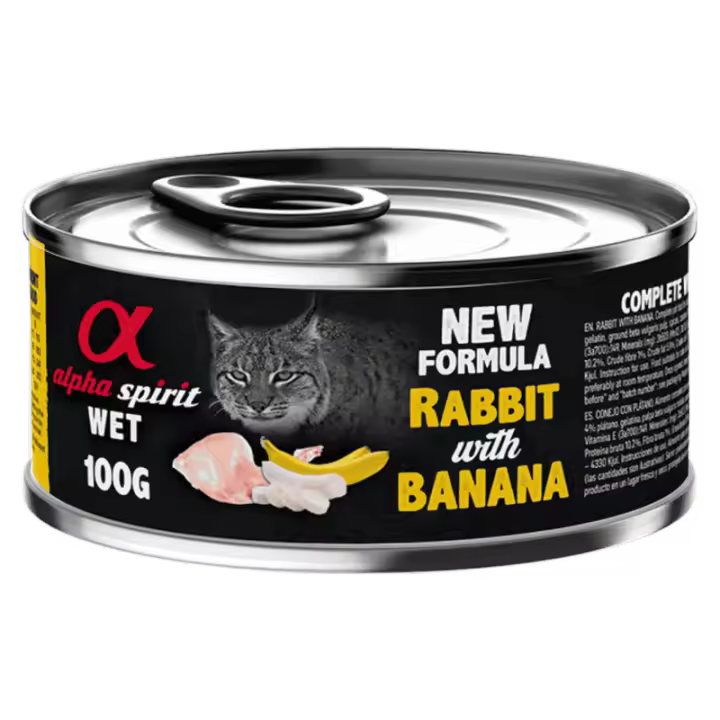 Alpha Spirit Alimento Húmedo para Gatos sabor Conejo con Plátano – Lata 200 g | 100% Natural y Sin Cereales - 1
