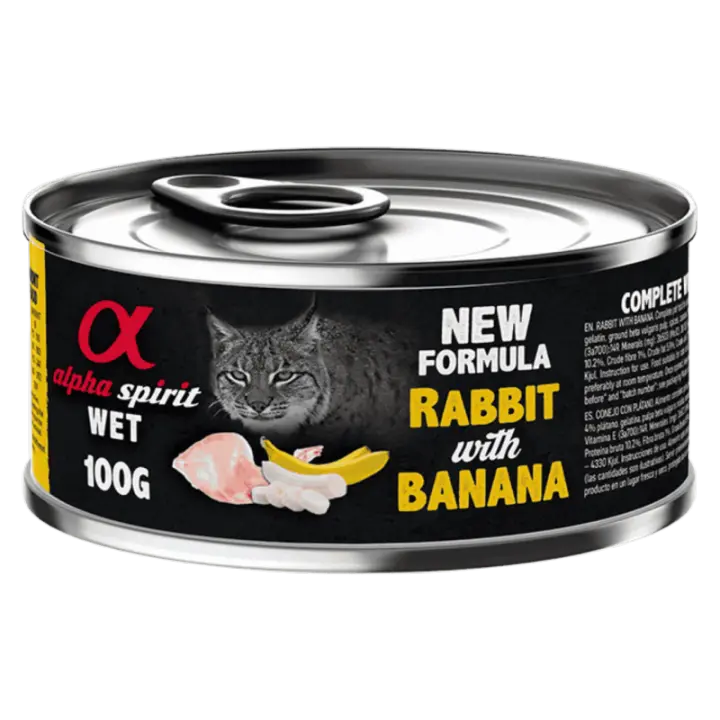 Alpha Spirit Alimento Húmedo para Gatos sabor Conejo con Plátano – Lata 200 g | 100% Natural y Sin Cereales - 1