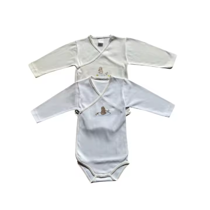 Sandra Adrubau | Set de 2 Bodies para Bebé | 100% algodón | Unisex | Suavidad y Estilo con Osito Bordado | Blanco y Beige - 1