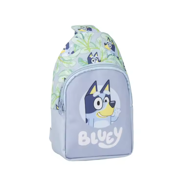 Mochila Bandolera de Bluey - Color Azul - 13x23x7cm - Fabricada en Poliéster - Bandolera Infantil con Asas Ajustables - Compartimento Principal - 1