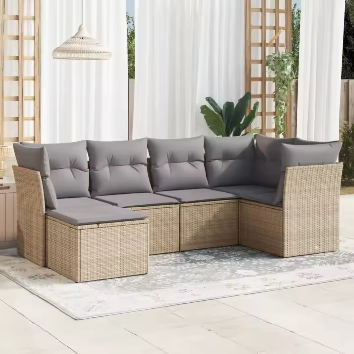 vidaXL Juego de sofás jardín con cojines 6 pzas ratán sintético beige - 1