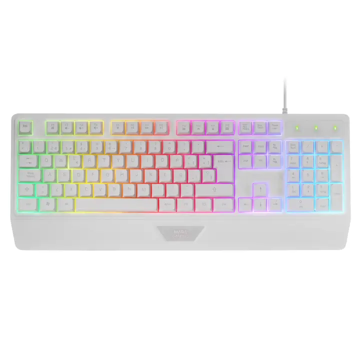 Mars Gaming MK124, Teclado Ergonómico H-Mech, Reposamuñecas Integrado, Iluminación FRGB Rainbow, Teclado Gaming Antighosting Avanzado, Teclado PC Completo Multiplataforma, Teclado Negro o Blanco con Idioma en Español, Francés o Portugués - 1