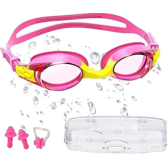 Gafas para niños antivaho, a prueba de fugas y resistentes a los rayos UV, de silicona de grado alimenticio, pastillas, with clip nasal y estuche portáthil, Tallas 3-14, pink color - 1