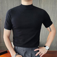 Camiseta De Hombre 2024 Estilo Coreano Casual Con Cuello Alto Y Mangas Cortas Para Verano Moda Streetwear Tejido Poliéster Y Spandex - details 2