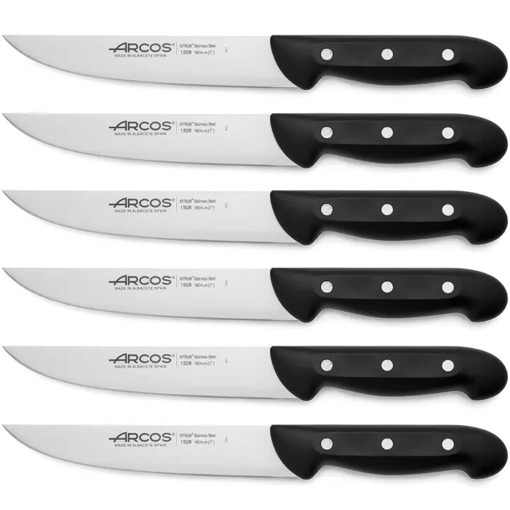 ARCOS Maitre - Cuchillo de Cocina (180 mm) - Hoja de Acero Inoxidable Nitrum® - Mango Negro de Polipropileno (PP) - 150800 - PACK 6 - 1