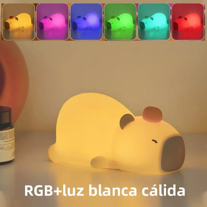 Lámpara De Noche Recargable De Silicona Con Diseño De Capibara Cartoon Luz De Mesa Para Dormitorio Regalo Para Niños Iluminación Nocturna Para Dormir - 1