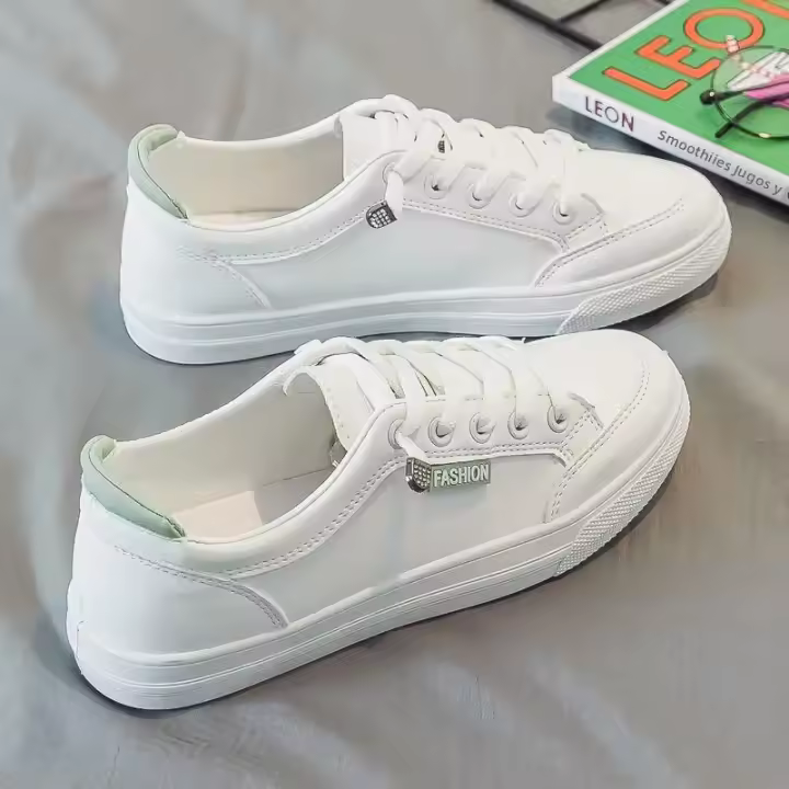 Zapatillas De Correr Para Mujer Verano Moda Blanca PU Cuero Transpirable Zapatillas De Caminar Casual Con Cordones Deportivas De Tacón Plano Para Hombres - 1