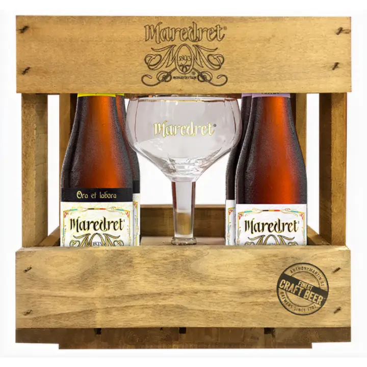 1 UD x Estuche Maredret Madera 4 x 33Cl + 1 Vaso cerveza Belga estilo abadía - 1