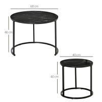 HOMCOM Juego de 2 Mesas Auxiliares Redondas Apilables Mesas de Café Modernas con Encimera en Efecto de Mármol y Marco de Acero Ø60x46 cm y Ø40x40 cm - details 2