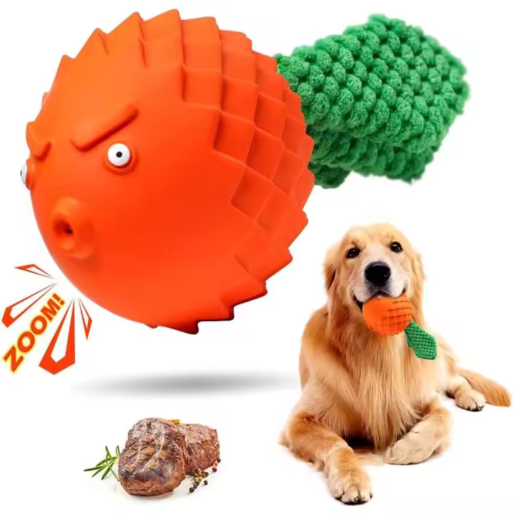 Juguetes para masticar para cachorros: juguetes para perros para masticar, juguetes de goma duraderos que chirrían, juguetes para perros aburridos y agresivos para perros medianos, regalo para limpiar los dientes del perro (naranja) - 1