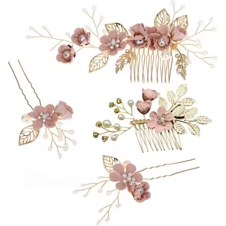 Uds. Peineta para el pelo Hecho a Mano para Boda, accesorios florales para el Cabello para Niña, Pieza PARA EL Cabello con - 1
