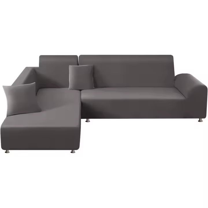 ShowyLive Juego de 2 Fundas Sofas 3 y 4 Plazas Ajustables Funda Cubre Sofá Chaise Longue Elásticas para Forma L Extraíbles Lavables (3 Plazas+4 Plazas, Gris) - 1