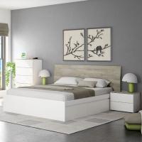 Meimon NEW DREAMS Conjunto de cabecero para cama de 135/150 cm y 2 mesitas con 2 cajones cada una, acabado en Roble Alaska y Blanco Artik, guías metálicas extraíbles, herrajes de fijación incluidos, estructura en melamina E1 y patas ABS ocultas - details 0
