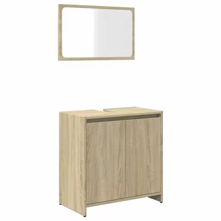 vidaXL Set de muebles baño 2 pzas madera contrachapada en color Marrón roble/Madera antigua/Gris hormigón y más | almacenamiento funcional diseño moderno para baño dormitorio sala - 1
