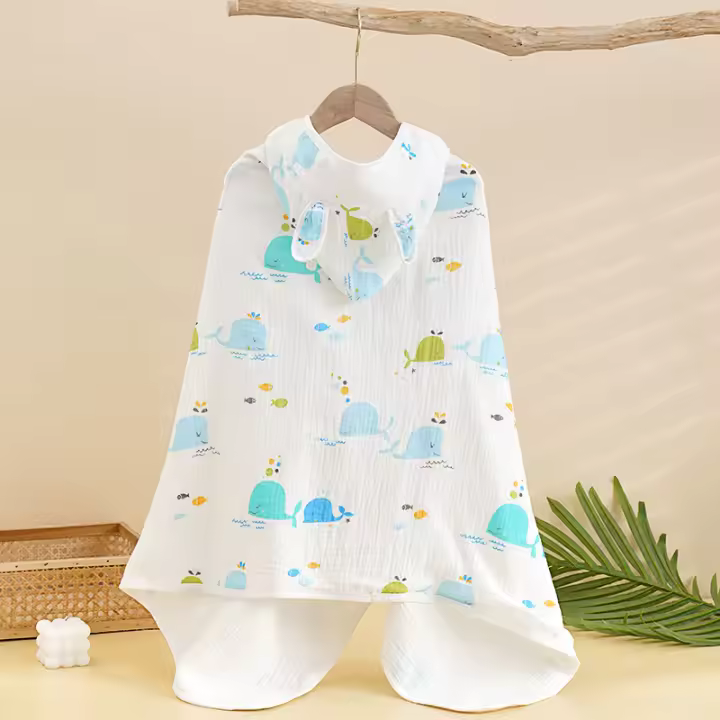 Cuatro Capas crepe Niños Capa Toalla de baño Bebe Cuatro Estaciones Capa with capucha - 1