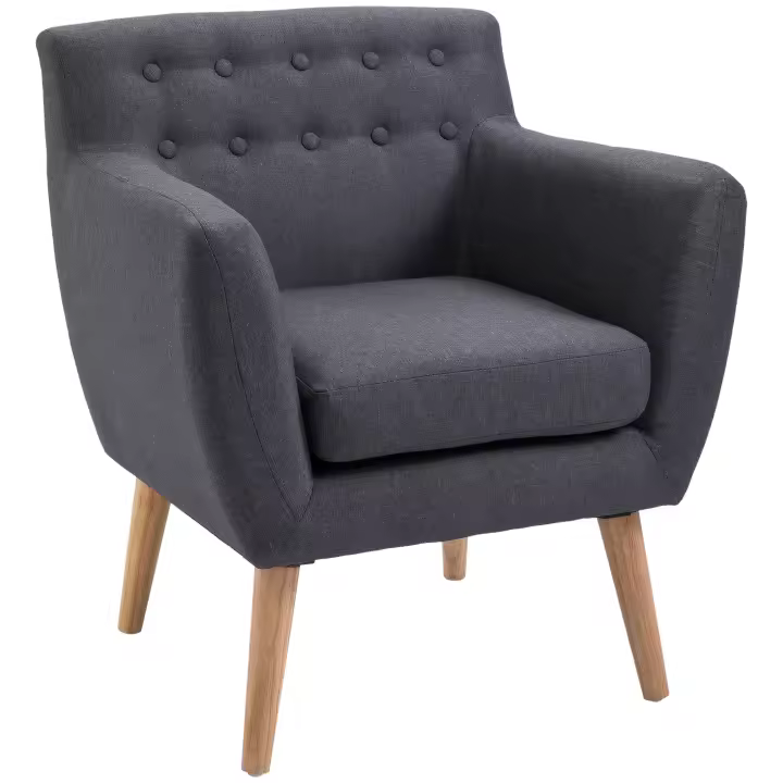 HOMCOM Sillón de Salón Moderno Butaca para Dormitorio con Reposabrazos y Patas de Madera Sofá Individual Carga 125 kg para Oficina Sala de Estar Gris Oscuro - 1