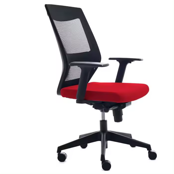 Silla de Oficina Rocada con Regulación Lumbar, Respaldo de Malla Negra y Asiento Tapizado en Color Rojo - Ergonómica y Cómoda - 1