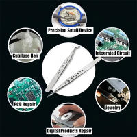 Juego De 2 Pinzas Precision Acero Inoxidable Antiestática Para Electrónica Herramientas Manuales Curvas Y Rectas Para Reparación De Teléfonos Móviles - details 3