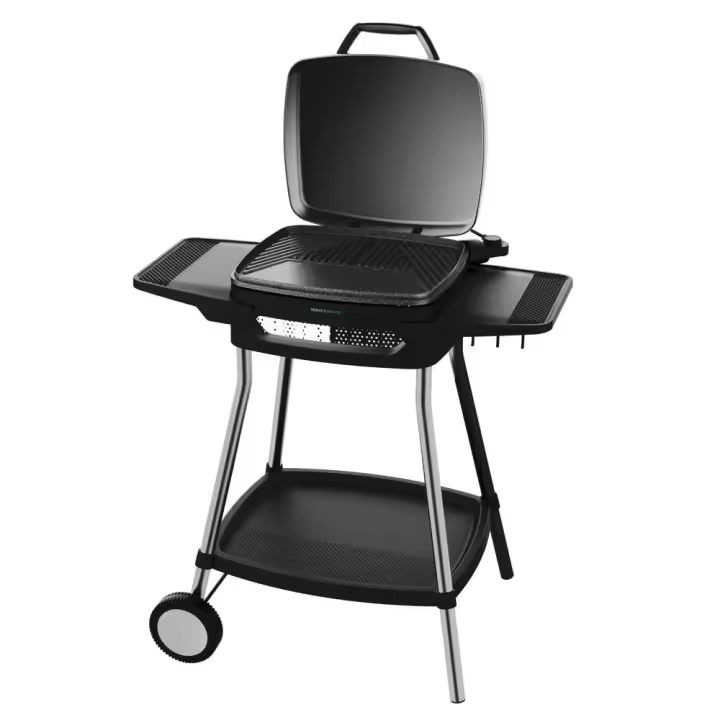 Barbacoa Eléctrica Cecotec Perfect Country 2000 EasyMove - 2000 W, Superficie Mixta y Antiadherente, Tapa Abatible, Termostato Regulable, Bandeja recogegrasas, Patas de Acero y Ruedas. - 1