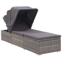 vidaXL Tumbona con toldo y cojín ratán sintético Negro y crema, Marrón, Gris Sillas de Exterior Ideal para jardín, playa, piscina, terraza Tumbona Piscina Tumbonas Playa Tumbonas Jardín Exterior - details 0