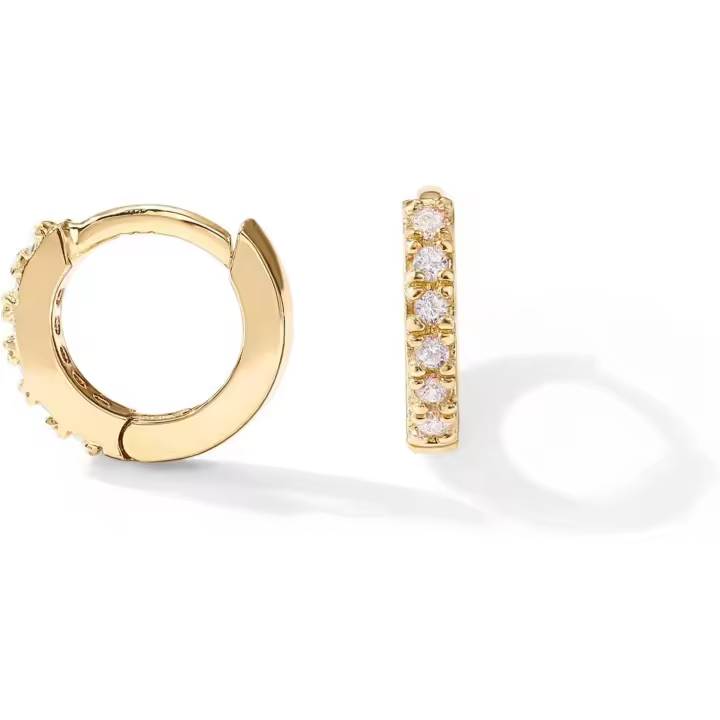 Pendientes Mini Huggie de Circonita Cubic Zirconia en Plata de Lei en Oro de 14K para Mujer | Pendientes de Ano Huggie Tiny Cartilage Helix - 1