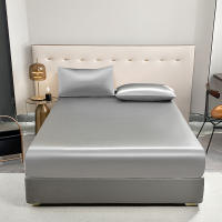 3Pcs Sábana De Satén Negro Ajustable Para Cama Twin Full Queen King Con Banda Elástica Y Fundas De Almohada Color Sólido De Seda Helada - details 8