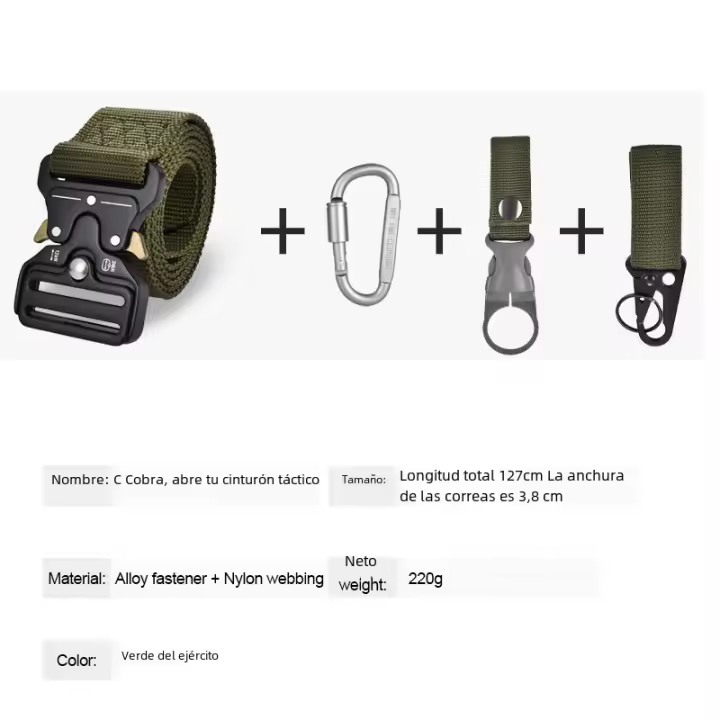 Cinturón Táctico De Lona Para Hombres Con Gancho Para Botella De Agua Y Carabineros Kit De Equipo De Caza Al Aire Libre - 1