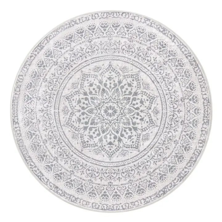 Alfombra Redonda Antideslizante de 160 cm, Estilo Boho, Lavable a Máquina, Decoración del Salón y Dormitorio, Gris paloma - 1