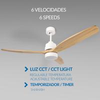 Ventilador de Techo LED con Mando y Temporizador, Motor Silencioso DC, Luz Regulable CCT, Estilo Blanco/Madera, 132 cm, IP20, Ideal para Salón o Dormitorio OstarkDom-LEDUNI - details 2