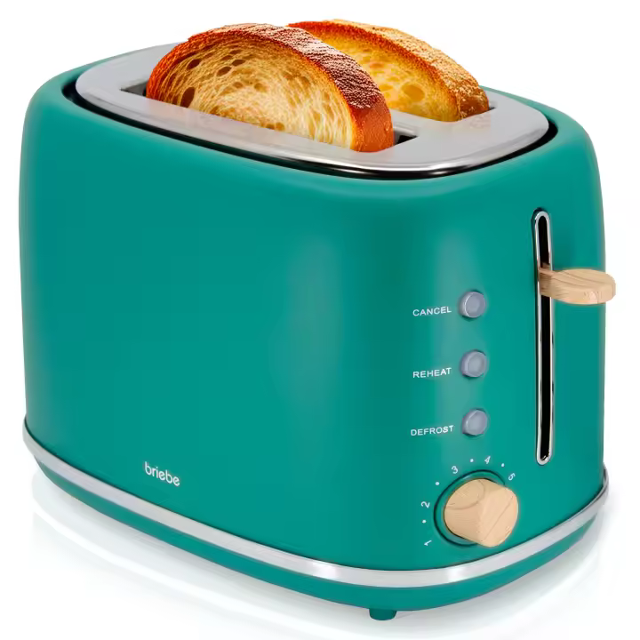 Briebe TA1166GRE Nordic Tostadora Pan Ranura Ancha, Tostador 2 Rebanadas, 6 Niveles Tostado, Calientapanecillos, 870W, Verde - 1