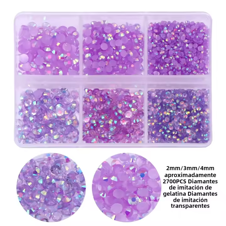 3000pcs De Strass Planos En Color Morado AB Para Manualidades Y Uñas Adornos De Resina Brillantes Y Cuentas De Cristal Aogue - 1