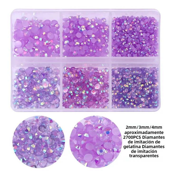 3000pcs De Strass Planos En Color Morado AB Para Manualidades Y Uñas Adornos De Resina Brillantes Y Cuentas De Cristal Aogue - 1