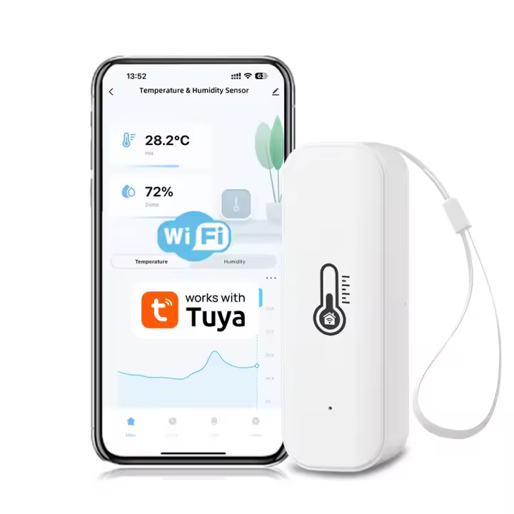 Sensor De Temperatura Y Humedad WiFi Tuya Blanco Para Casa Inteligente Batería Poderada Monitoreo Por APP Alexa Google - 1