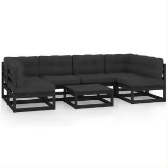 VIDAXL 3077183 conjunto de jardín 7 piezas fabricado en madera con cojines en acabado negro - 1