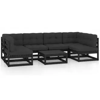 VIDAXL 3077183 conjunto de jardín 7 piezas fabricado en madera con cojines en acabado negro - 1