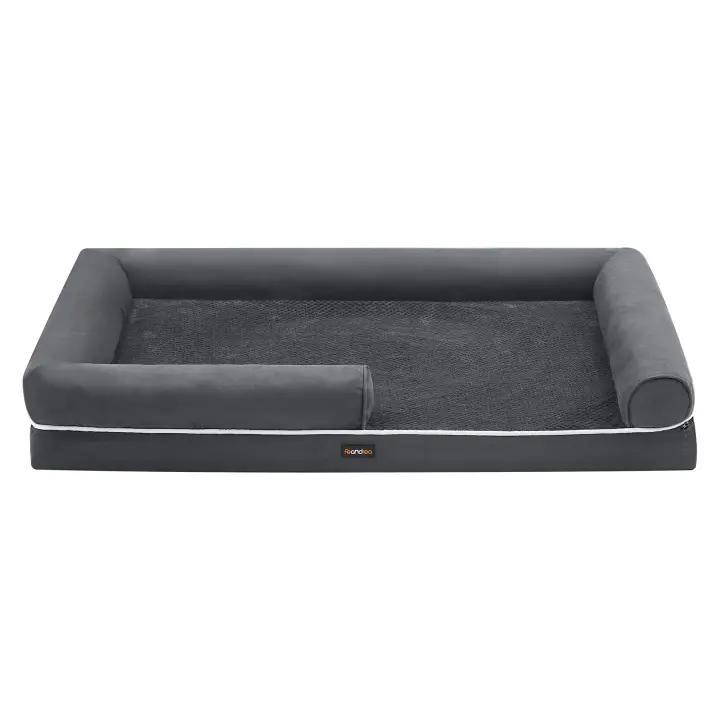 Feandrea Cama Ortopédica para Perros, Sofá, Cama para Mascotas, Acolchado Suave, Bordes Elevados, Funda Extraíble y Lavable, 135 x 107 x 25 cm, Antideslizante, Gris Osucro/Gris Claro - 1