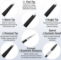 Juego De 6 Piezas De Pinzas Para Cejas Con Tijeras Curvas Y Cepillo Para Pestañas Peluca Para Barba Eliminación De Vello Del Rostro Clipper De Acero Inoxidable - details 2
