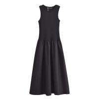 Vestido Largo Tejido MUJER Para Mujer Sin Mangas Fiesta Vestido Negro Draped Maxi Retro Patchwork Ankle-Length Polyester - details 1