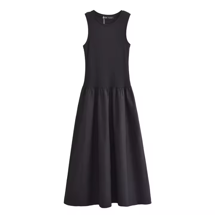 Vestido Largo Tejido MUJER Para Mujer Sin Mangas Fiesta Vestido Negro Draped Maxi Retro Patchwork Ankle-Length Polyester - 1