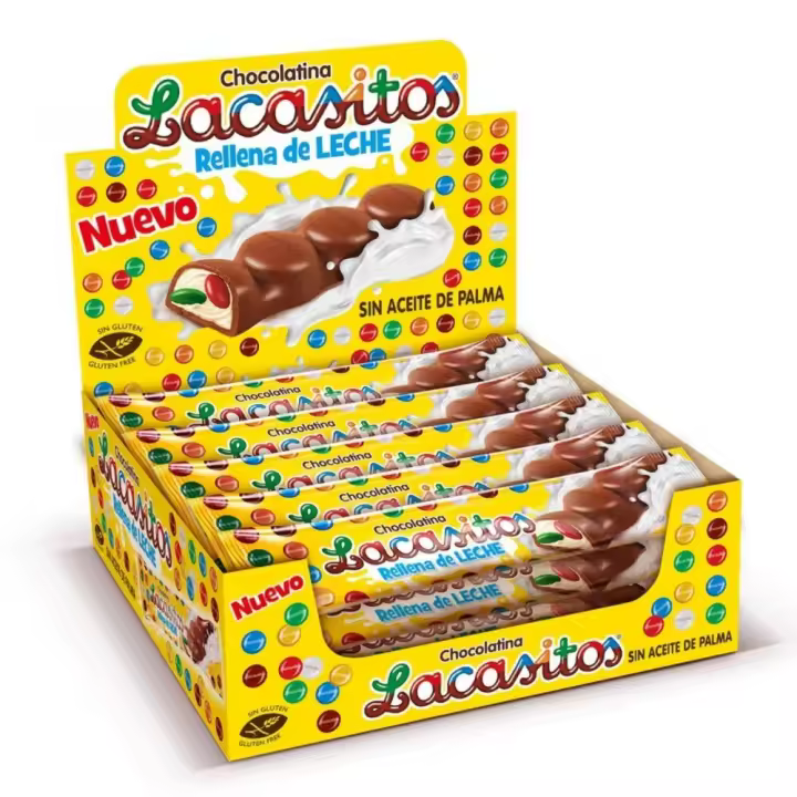 Lacasitos Chocolatina rellena de leche estuche 315 gramos y 15 unidades de barritas de chocolate con leche con relleno cremoso de leche más Lacasitos - 1