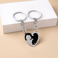 Llavero De Gato Abrazador Lindo Creativo Patchwork Corazón Redondo Para Parejas Accesorios De Regalo Llavero De Coche Y Bolso - details 0