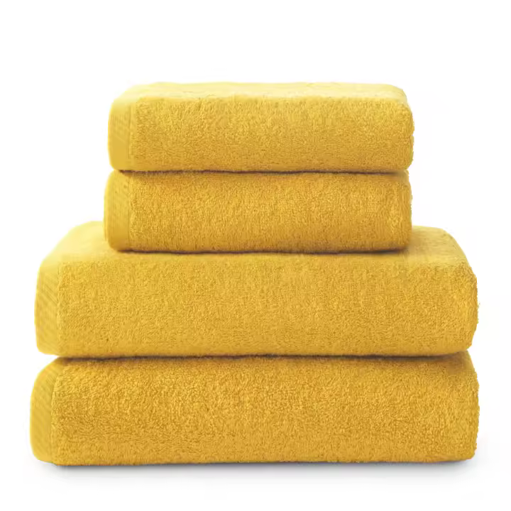 Set 4 Toallas piezas: 2 manos + 2 baño color oro, El mejor textil hogar para tu casa Fijalo - 1