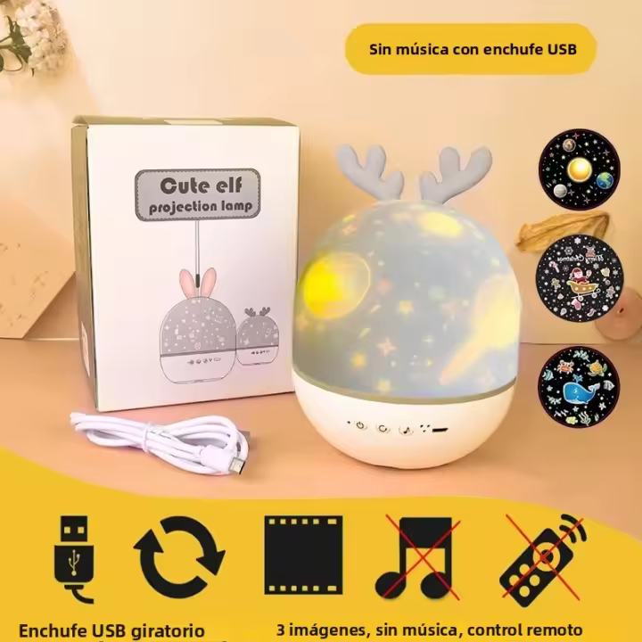 Lámpara De Noche Proyectora De Estrellas Con Altavoz BT Y Luz Rotatoria Para Habitación De Niños Lámpara De Mesa Para Bebé Con Proyector De Música LED Incluye Batería Recargable - 1